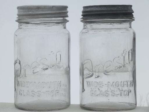 photo of vintage wide mouth canning jars, old mason jar canisters w/ zinc lids #4