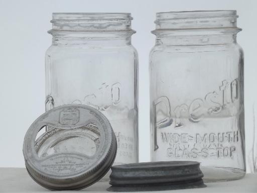 photo of vintage wide mouth canning jars, old mason jar canisters w/ zinc lids #5