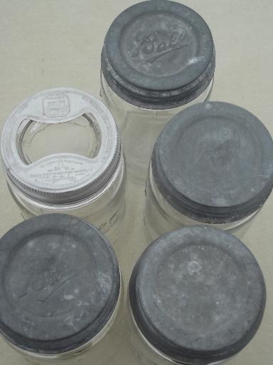 photo of vintage wide mouth canning jars, old mason jar canisters w/ zinc lids #7