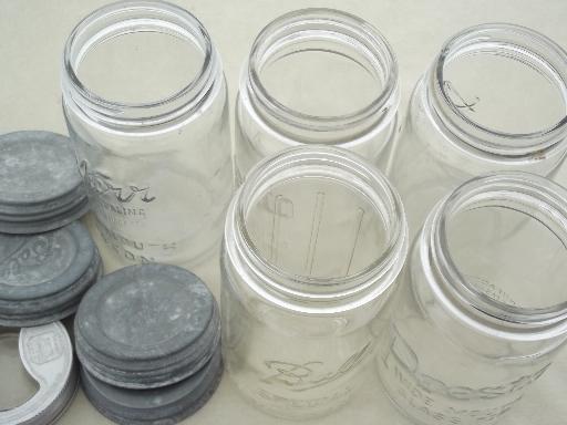 photo of vintage wide mouth canning jars, old mason jar canisters w/ zinc lids #9