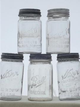 catalog photo of vintage wide mouth canning jars, old mason jar canisters w/ zinc lids