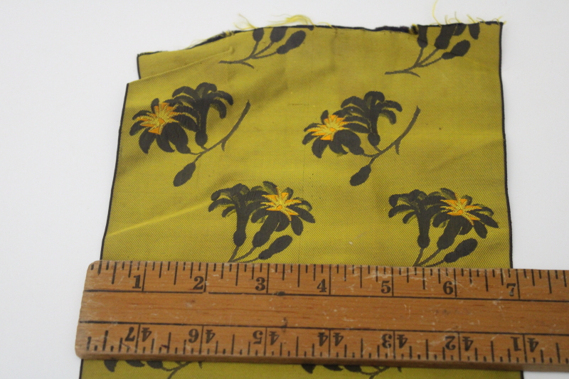 photo of vintage wide silk ribbon Japanese obi sash belt, black w/ gold flowers reversible fabric #2