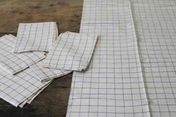 catalog photo of vintage windowpane checked linen kitchen dish towels blue & white french country style