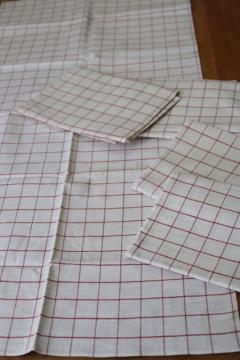 catalog photo of vintage windowpane checked linen kitchen dish towels red & white french country style