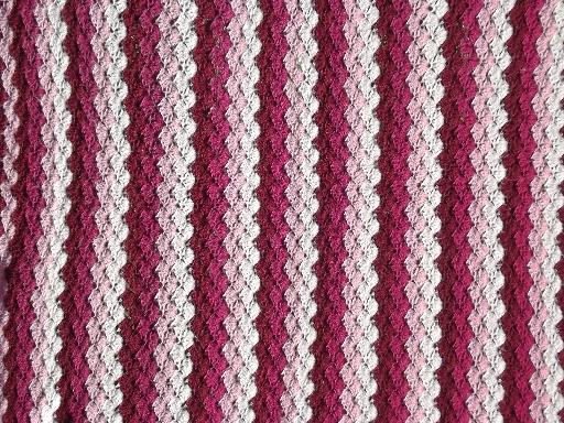 photo of vintage wine and pink raspberry ripple striped handmade crochet afghan #1