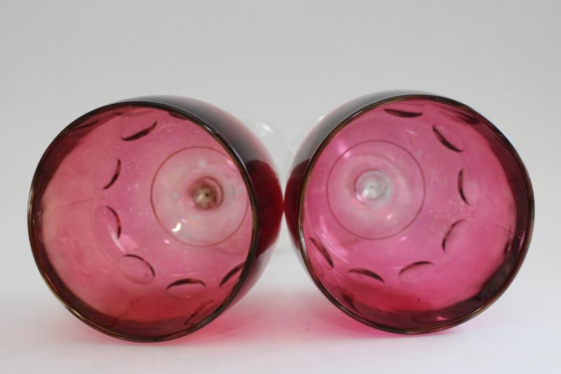 photo of vintage wine glasses or water goblets, ruby cranberry stain glass flashed color #2