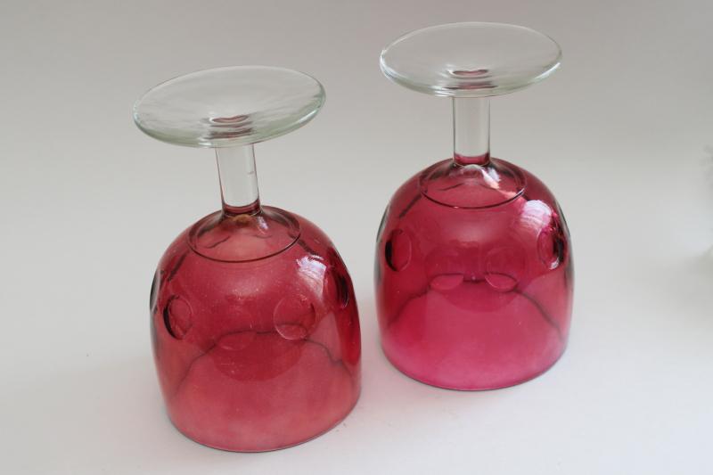 photo of vintage wine glasses or water goblets, ruby cranberry stain glass flashed color #3
