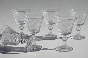 catalog photo of vintage wine glasses, small sherry wines Duncan & Miller sandwich pattern glass