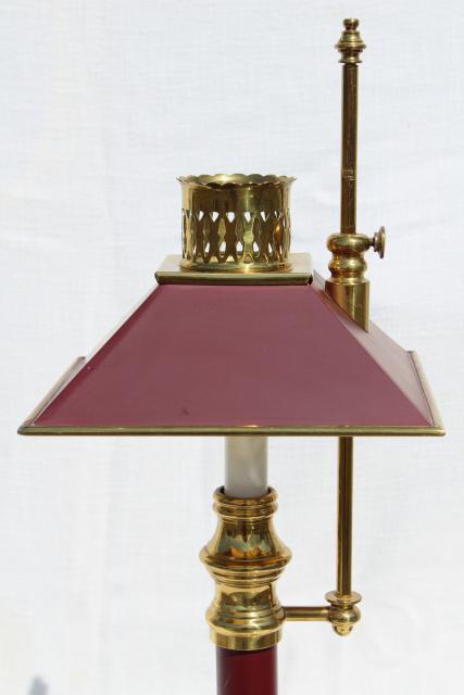 photo of vintage wine red tole desk lamp, solid brass adjustable candlestick lamp #2