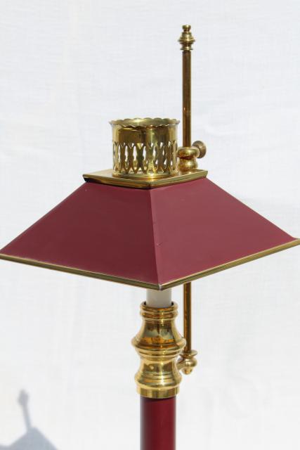 photo of vintage wine red tole desk lamp, solid brass adjustable candlestick lamp #3