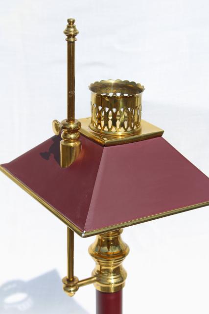 photo of vintage wine red tole desk lamp, solid brass adjustable candlestick lamp #6