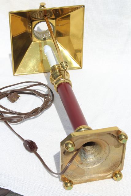 photo of vintage wine red tole desk lamp, solid brass adjustable candlestick lamp #7