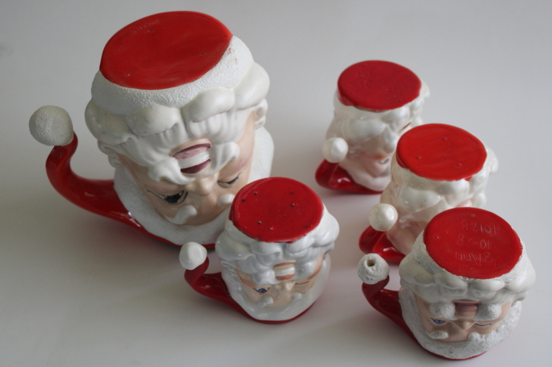 photo of vintage winking Santa head mugs & rare large pitcher, hand painted ceramic  #6