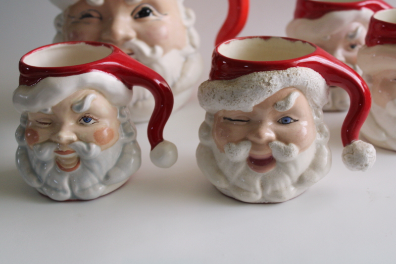 photo of vintage winking Santa head mugs & rare large pitcher, hand painted ceramic  #7