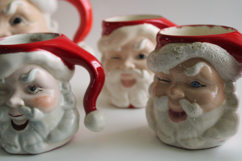 photo of vintage winking Santa head mugs & rare large pitcher, hand painted ceramic  #8