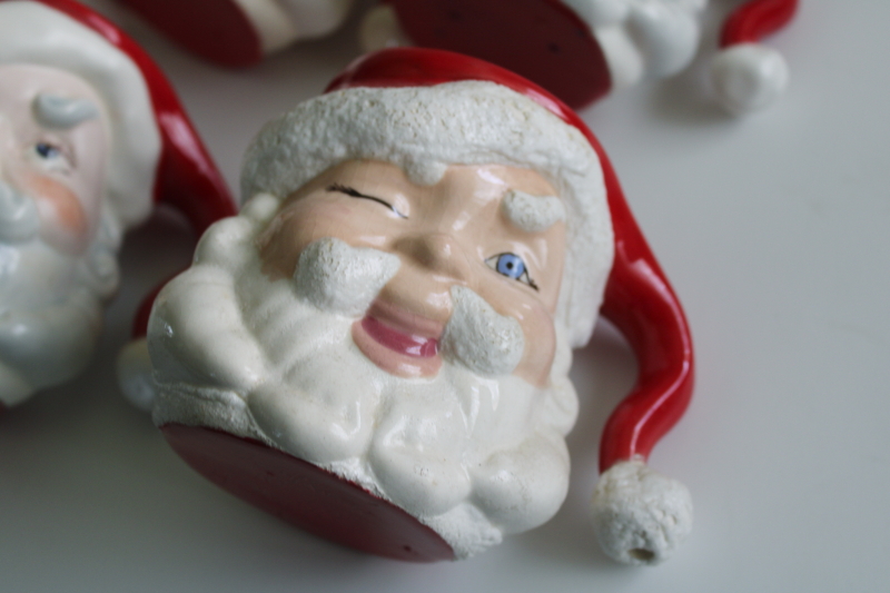 photo of vintage winking Santa head mugs & rare large pitcher, hand painted ceramic  #11