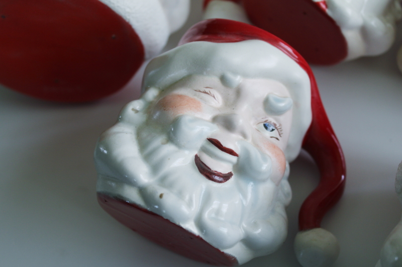 photo of vintage winking Santa head mugs & rare large pitcher, hand painted ceramic  #12