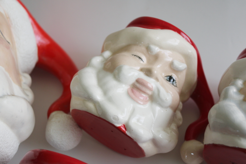 photo of vintage winking Santa head mugs & rare large pitcher, hand painted ceramic  #13