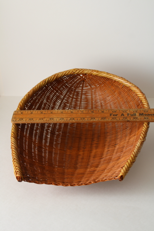 photo of vintage winnowing basket woven bamboo, large open scoop shape basket handmade #2