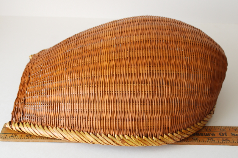 photo of vintage winnowing basket woven bamboo, large open scoop shape basket handmade #4