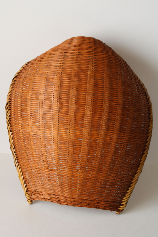photo of vintage winnowing basket woven bamboo, large open scoop shape basket handmade #5