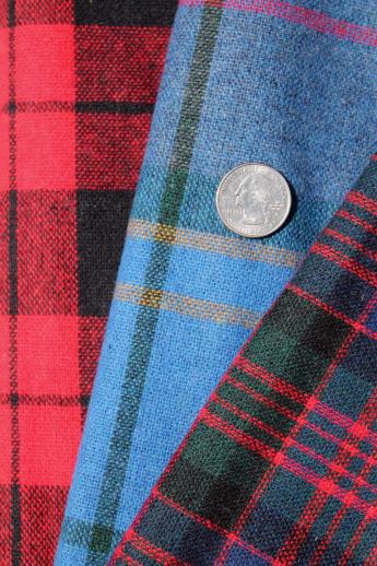 photo of vintage winter work shirt fabric, wool plaid tartan shirting / skirt fabric lot #5