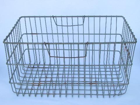 photo of vintage wire basket w/handles, old wirework carrier tote / storage bin #2