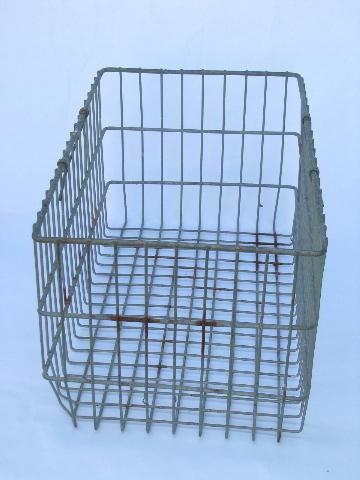 photo of vintage wire basket w/handles, old wirework carrier tote / storage bin #3