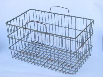 catalog photo of vintage wire basket w/handles, old wirework carrier tote / storage bin