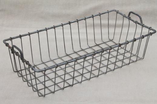 photo of vintage wire basket, rustic industrial style storage bin for desk or mod shelving #1