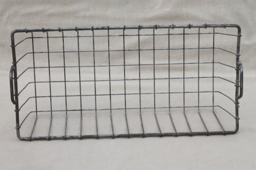 photo of vintage wire basket, rustic industrial style storage bin for desk or mod shelving #3