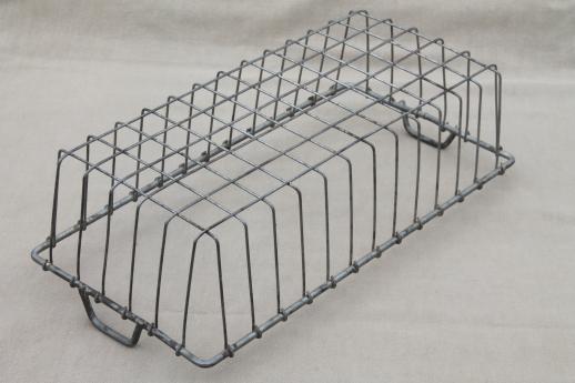 photo of vintage wire basket, rustic industrial style storage bin for desk or mod shelving #5