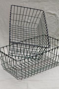 catalog photo of vintage wire baskets w/ rustic worn paint, industrial storage basket lot