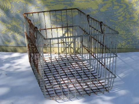 photo of vintage wire bin w/ handles, old dairy bottle carrier basket, kitchen / pantry storage #2