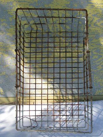 photo of vintage wire bin w/ handles, old dairy bottle carrier basket, kitchen / pantry storage #3