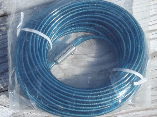 photo of vintage wire cable clothesline,  vinyl plastic covered steel cable wash line #3