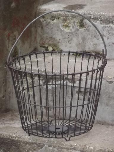 photo of vintage wire egg basket, big old gathering basket for eggs, produce #1