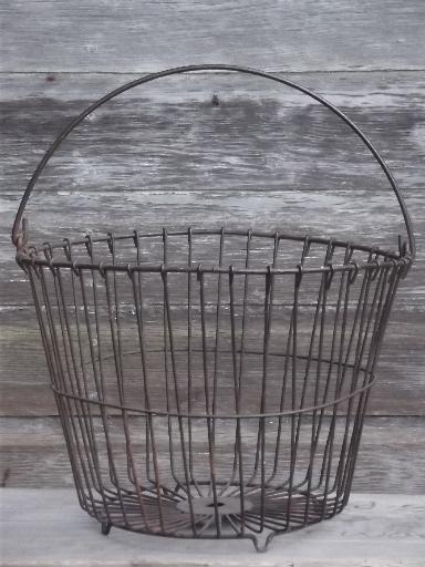 photo of vintage wire egg basket, big old gathering basket for eggs, produce #1