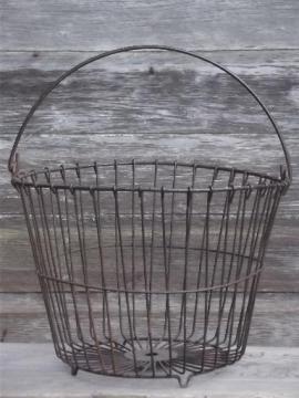 catalog photo of vintage wire egg basket, big old gathering basket for eggs, produce