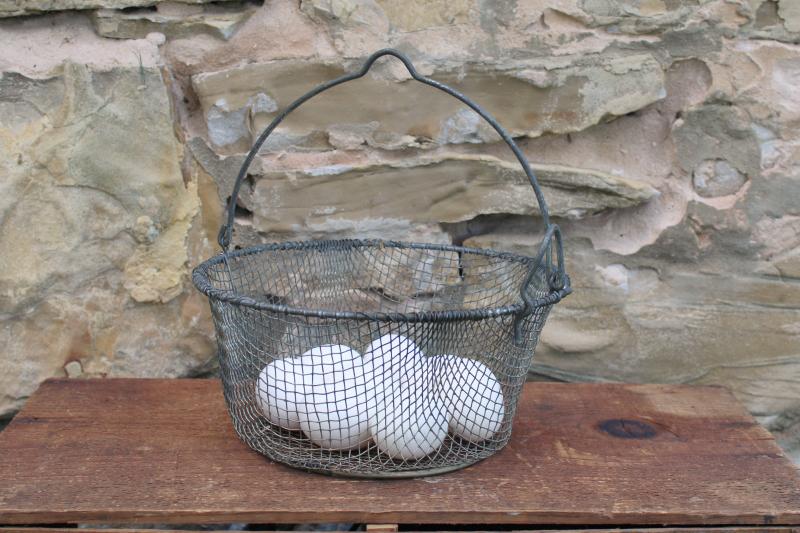 photo of vintage wire egg basket w/ handle, early 1900s antique farmhouse primitive #1