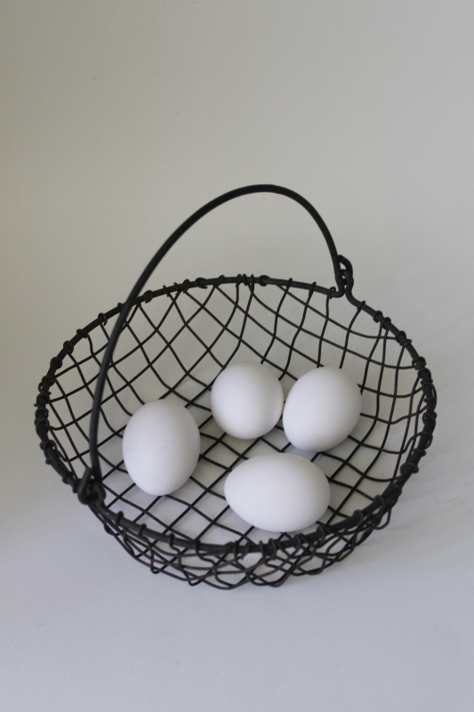 photo of vintage wire egg basket or rustic primitive fruit bowl farmhouse kitchen decor #1