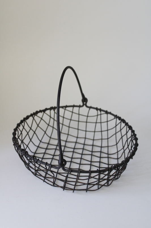 photo of vintage wire egg basket or rustic primitive fruit bowl farmhouse kitchen decor #3