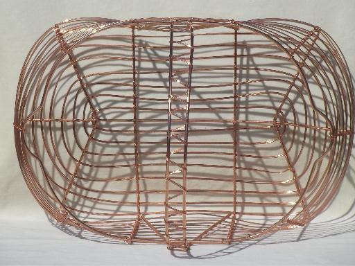 photo of vintage wire gathering basket, copper colored wirework harvest basket #4