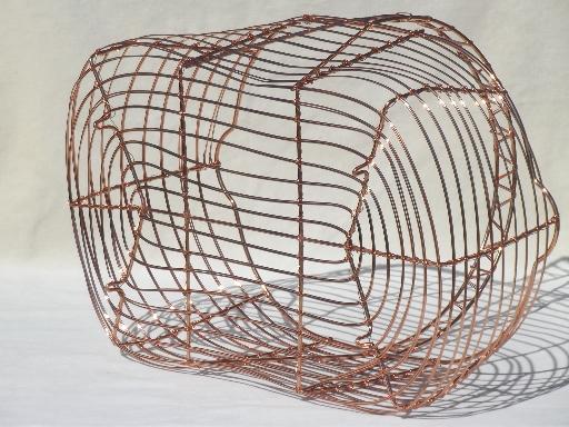 photo of vintage wire gathering basket, copper colored wirework harvest basket #5