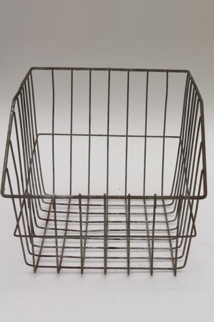 photo of vintage wire locker basket, industrial style shop display bin w/ open front #2