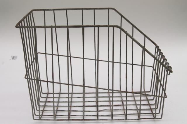 photo of vintage wire locker basket, industrial style shop display bin w/ open front #3