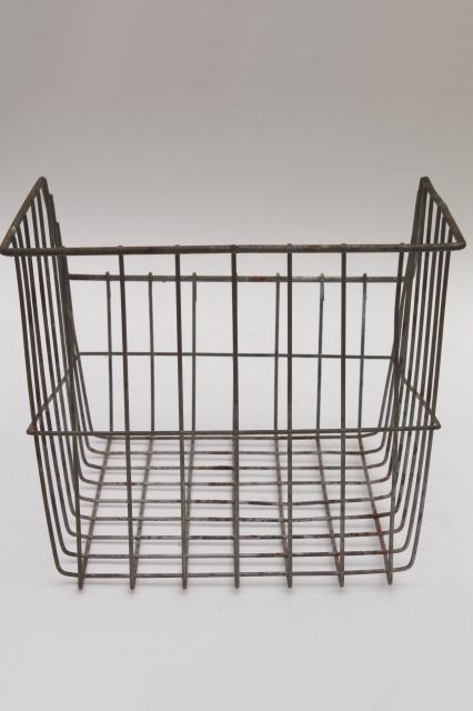 photo of vintage wire locker basket, industrial style shop display bin w/ open front #4