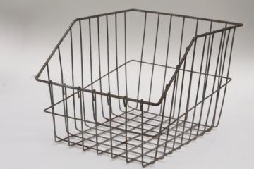 catalog photo of vintage wire locker basket, industrial style shop display bin w/ open front