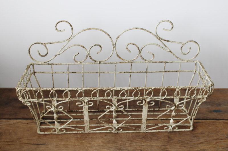 photo of vintage wire wall hanging basket or window box flower planter shabby white french country garden  #1