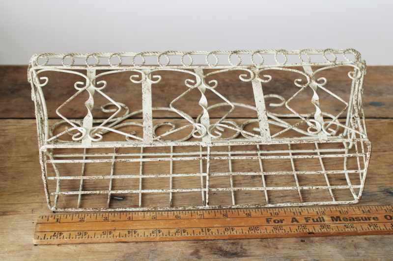 photo of vintage wire wall hanging basket or window box flower planter shabby white french country garden  #2